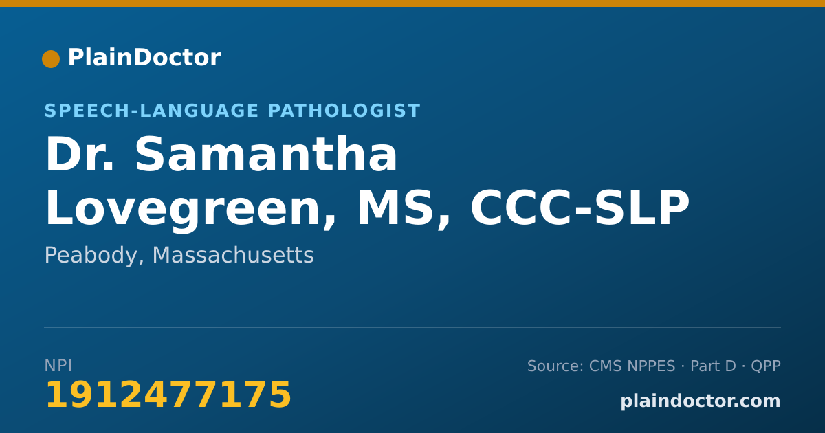 Shareable card for Samantha Lovegreen, MS, CCC-SLP - Speech-Language Pathologist, Peabody, MA
