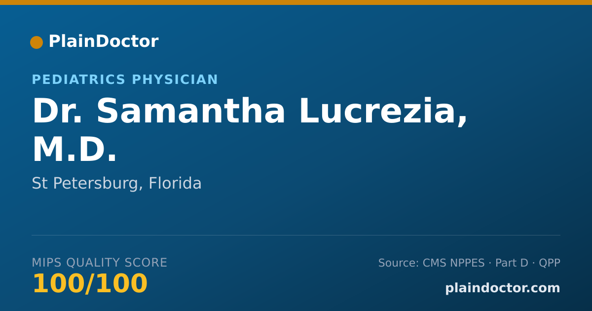 Shareable card for Samantha Lucrezia, M.D. - Pediatrics Physician, St Petersburg, FL