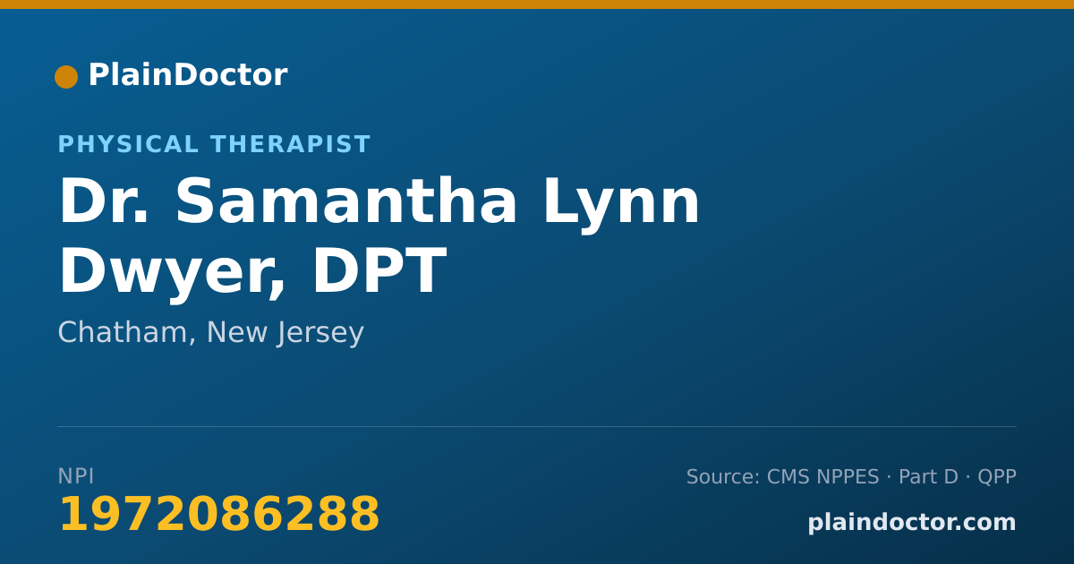 Shareable card for Samantha Lynn Dwyer, DPT - Physical Therapist, Chatham, NJ