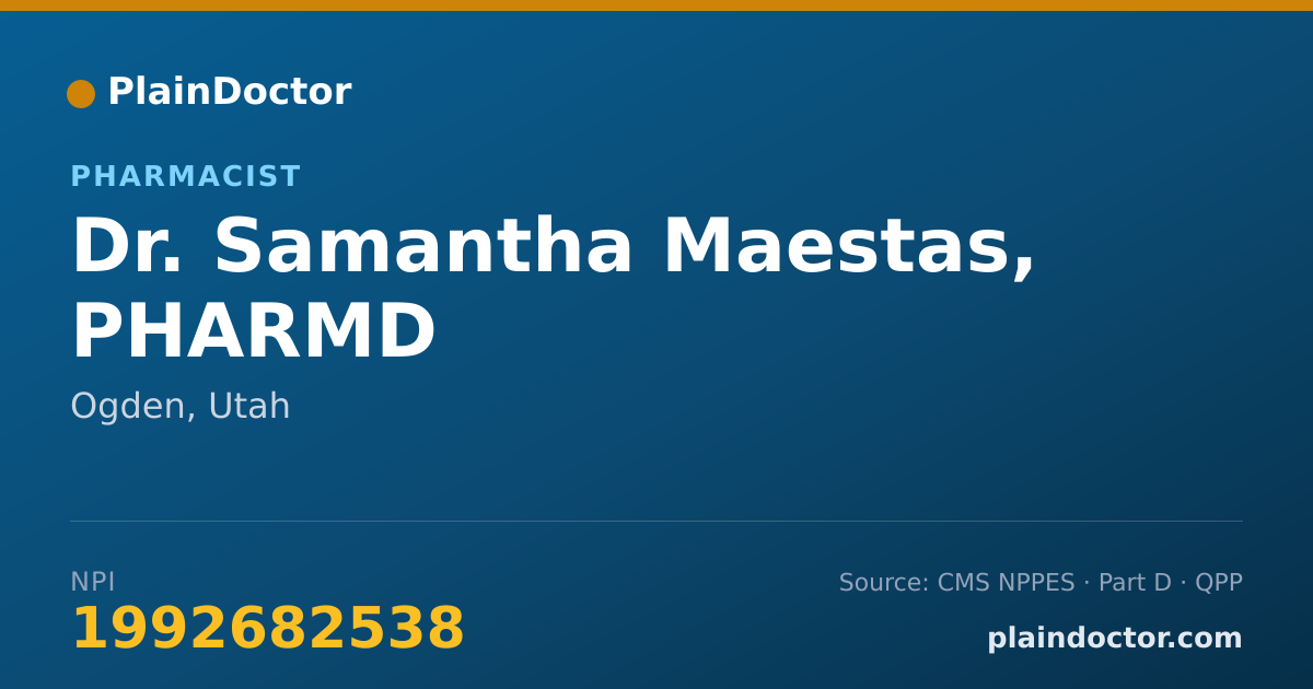 Shareable card for Samantha Maestas, PHARMD - Pharmacist, Ogden, UT