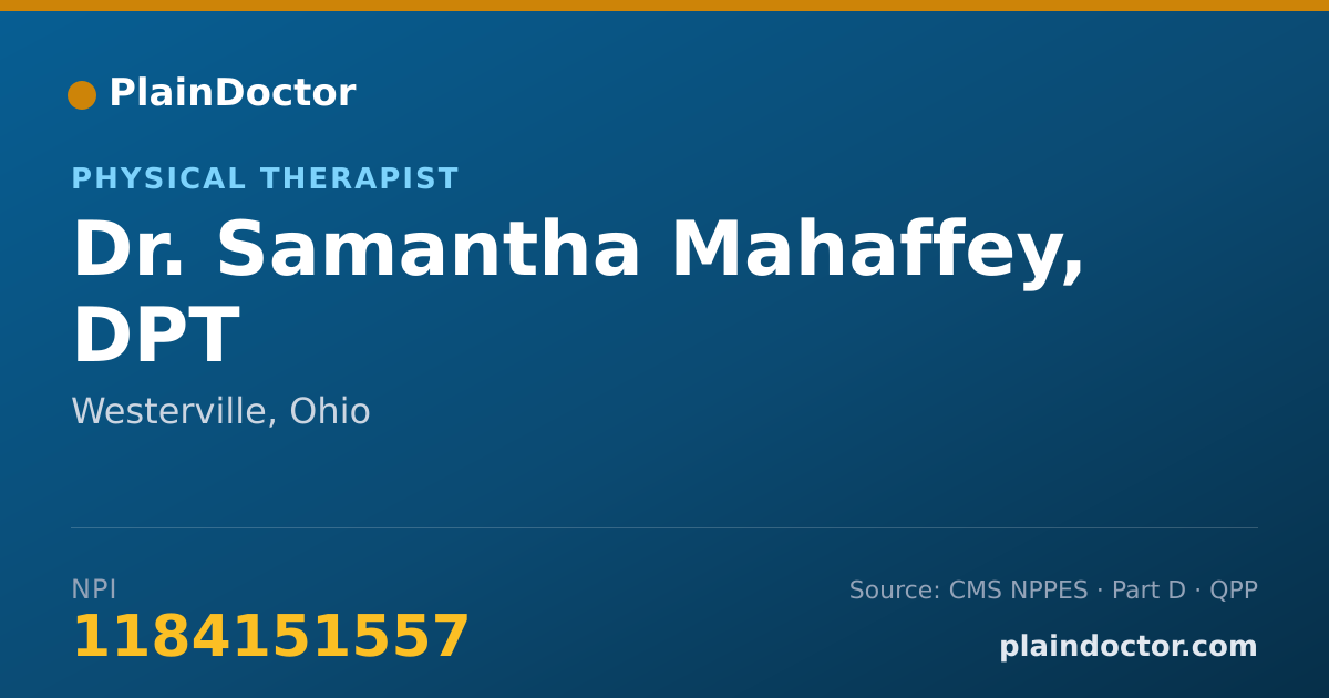 Shareable card for Samantha Mahaffey, DPT - Physical Therapist, Westerville, OH
