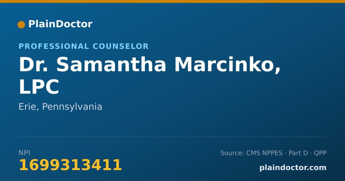 Shareable card for Samantha Marcinko, LPC - Professional Counselor, Erie, PA