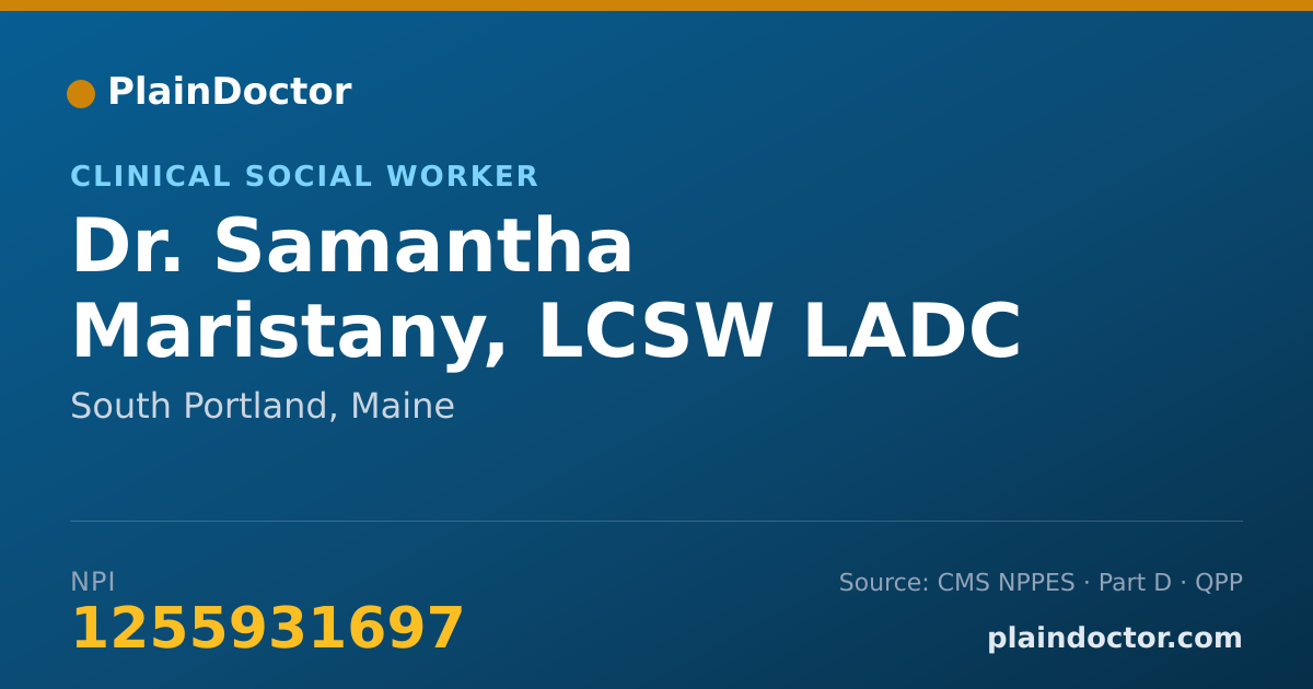 Shareable card for Samantha Maristany, LCSW LADC CCS LICSW - Clinical Social Worker, South Portland, ME