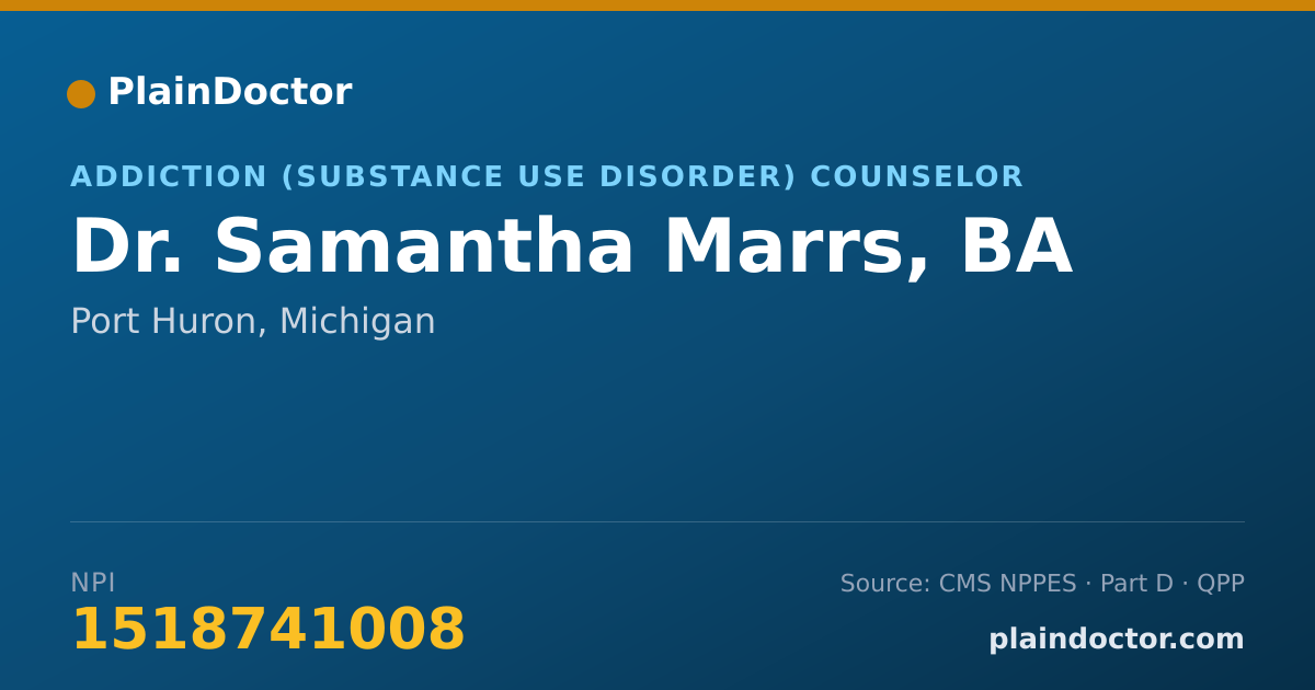 Shareable card for Samantha Marrs, BA - Addiction (Substance Use Disorder) Counselor, Port Huron, MI