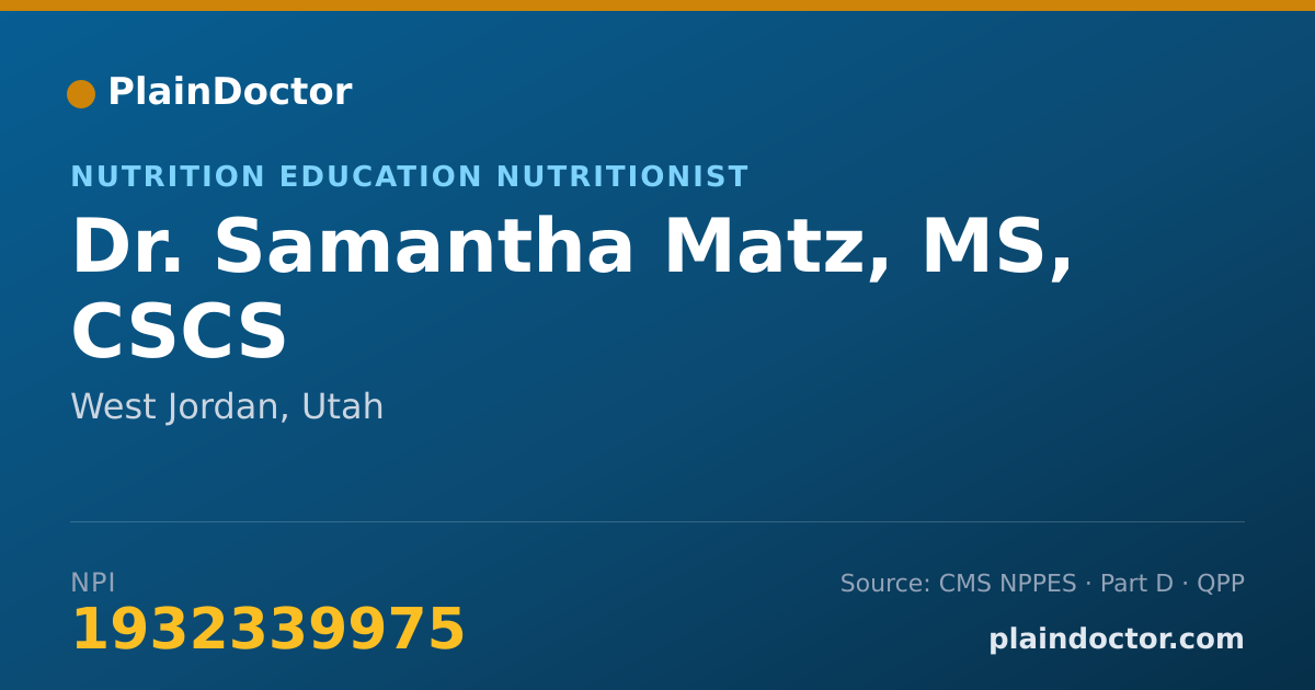 Shareable card for Samantha Matz, MS, CSCS - Nutrition Education Nutritionist, West Jordan, UT