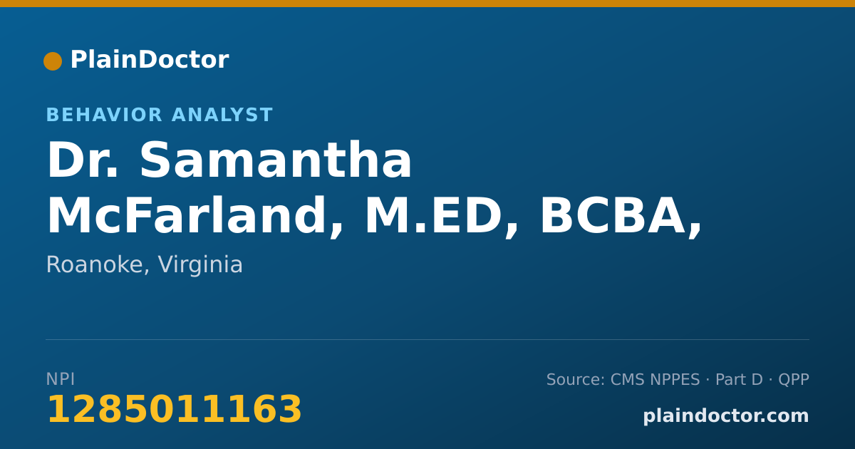 Shareable card for Samantha McFarland, M.ED, BCBA, LBA - Behavior Analyst, Roanoke, VA
