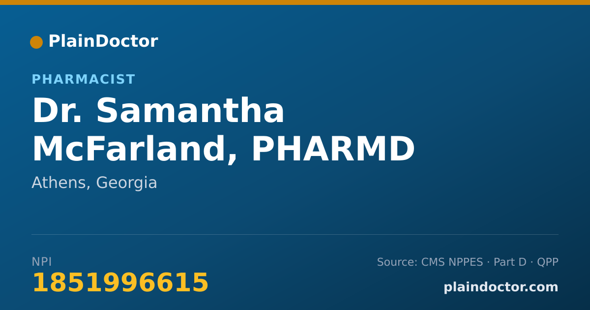 Shareable card for Samantha McFarland, PHARMD - Pharmacist, Athens, GA