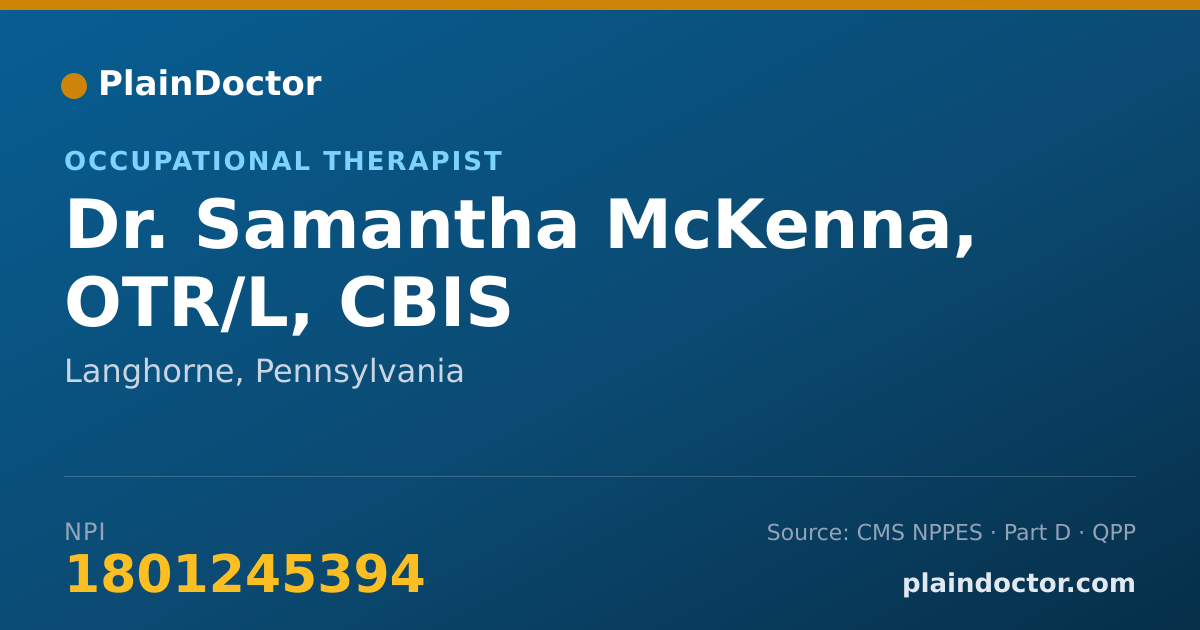 Shareable card for Samantha McKenna, OTR/L, CBIS - Occupational Therapist, Langhorne, PA