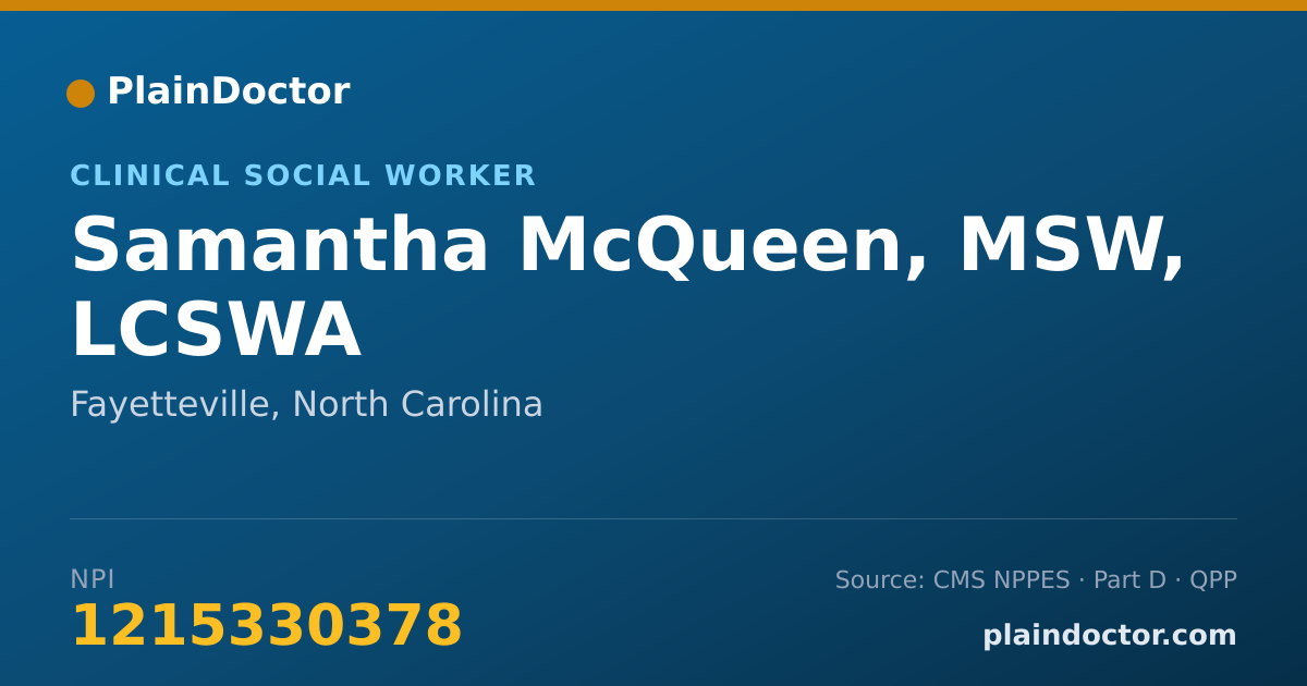 Shareable card for Samantha McQueen, MSW, LCSWA - Clinical Social Worker, Fayetteville, NC