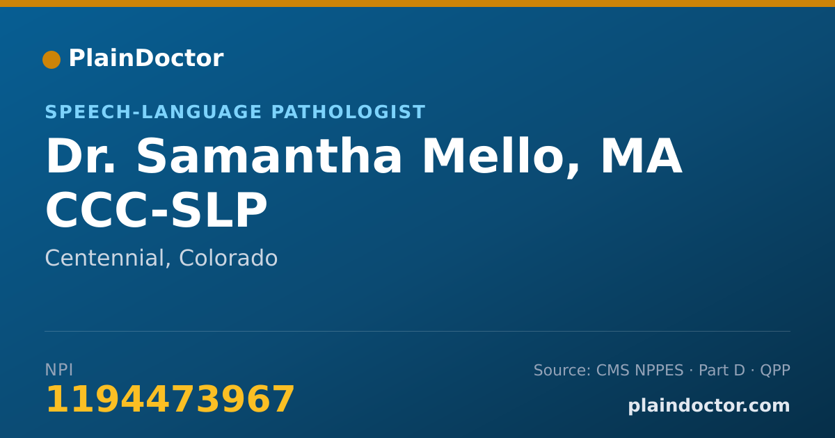 Shareable card for Samantha Mello, MA CCC-SLP - Speech-Language Pathologist, Centennial, CO