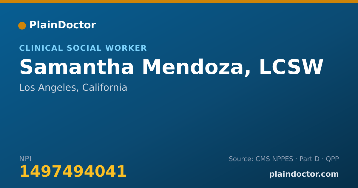 Shareable card for Samantha Mendoza, LCSW - Clinical Social Worker, Los Angeles, CA