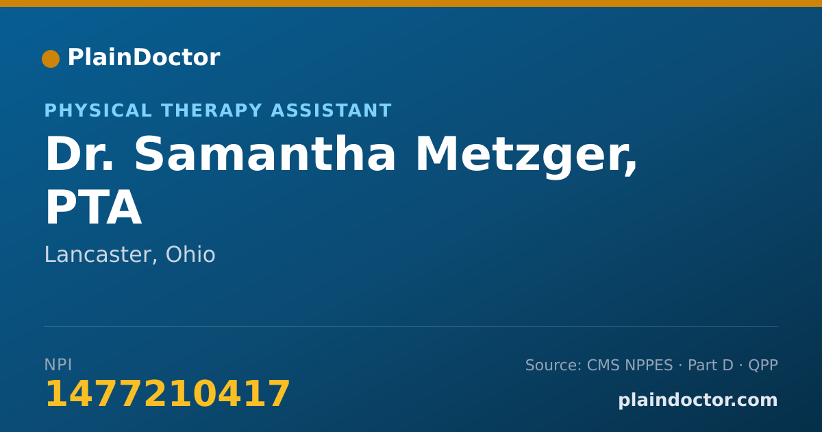 Shareable card for Samantha Metzger, PTA - Physical Therapy Assistant, Lancaster, OH