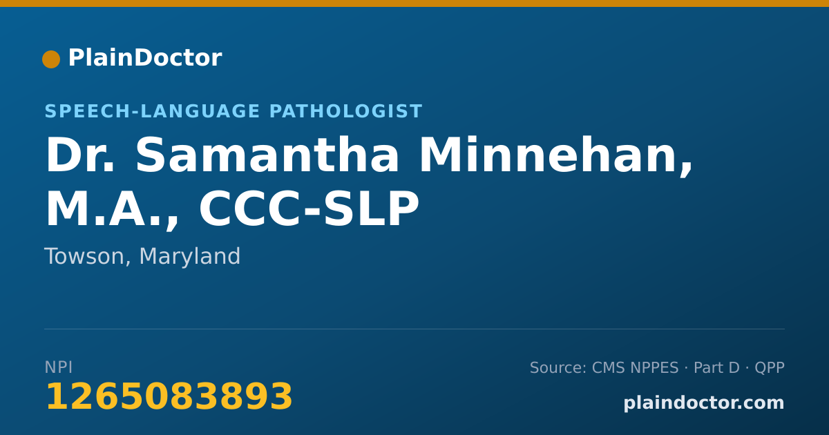 Shareable card for Samantha Minnehan, M.A., CCC-SLP - Speech-Language Pathologist, Towson, MD