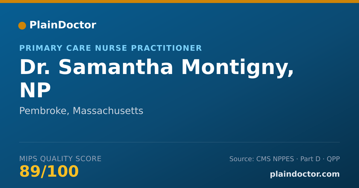 Shareable card for Samantha Montigny, NP - Primary Care Nurse Practitioner, Pembroke, MA