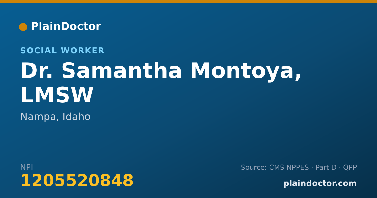 Shareable card for Samantha Montoya, LMSW - Social Worker, Nampa, ID