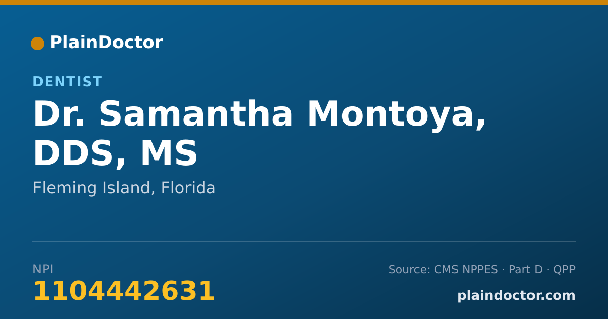 Shareable card for Samantha Montoya, DDS, MS - Dentist, Fleming Island, FL