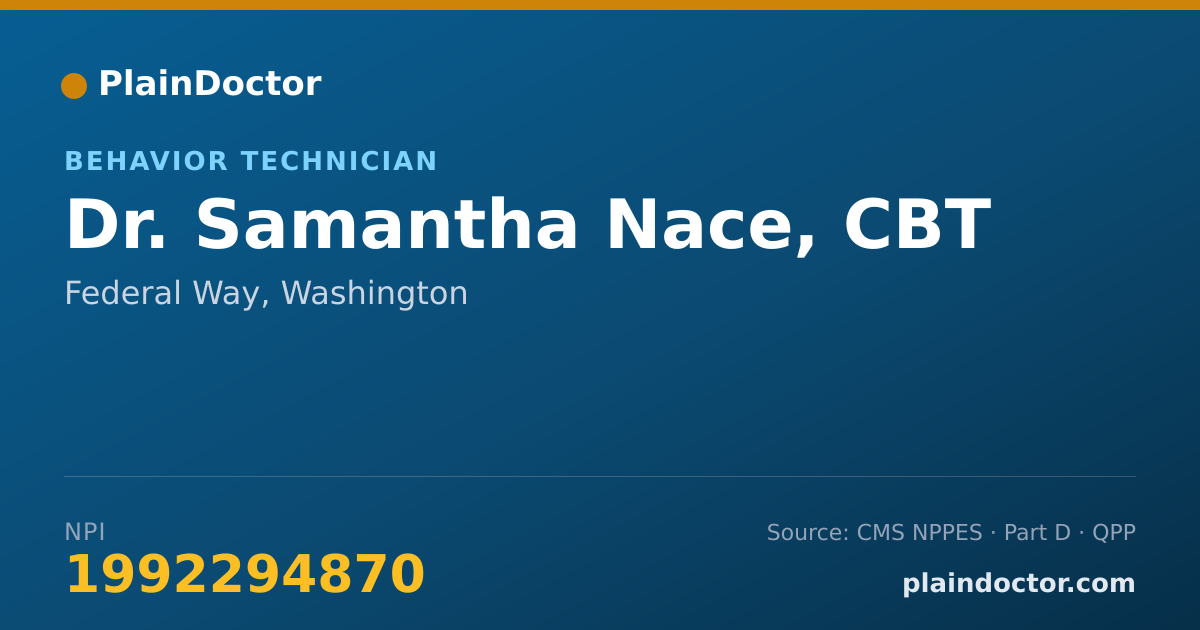 Shareable card for Samantha Nace, CBT - Behavior Technician, Federal Way, WA