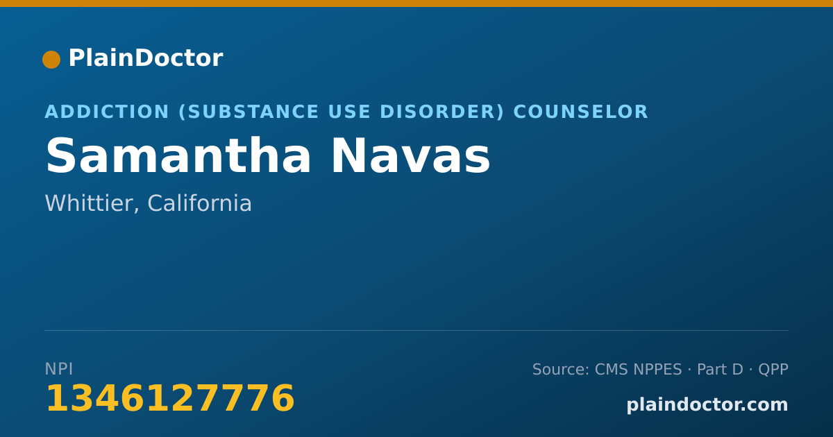 Shareable card for Samantha Navas - Addiction (Substance Use Disorder) Counselor, Whittier, CA
