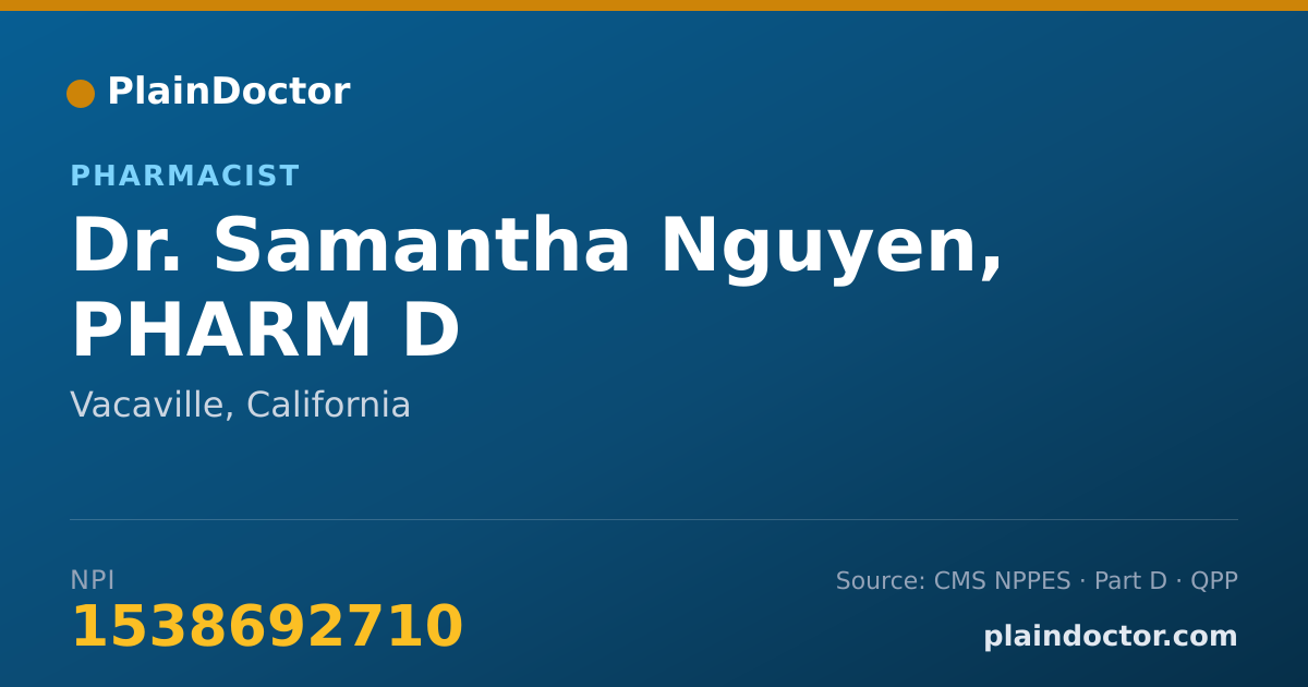 Shareable card for Samantha Nguyen, PHARM D - Pharmacist, Vacaville, CA