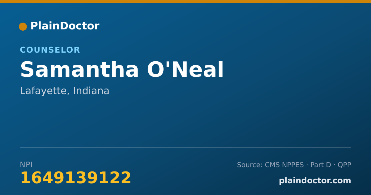 Shareable card for Samantha O'Neal - Counselor, Lafayette, IN
