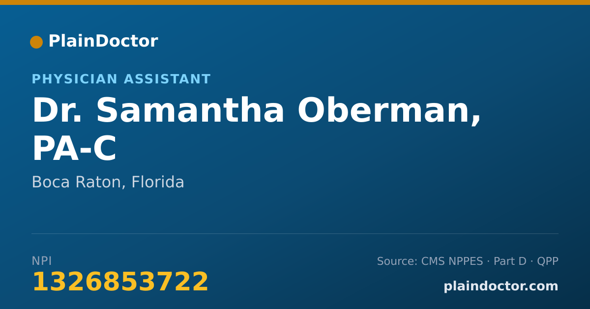 Shareable card for Samantha Oberman, PA-C - Physician Assistant, Boca Raton, FL