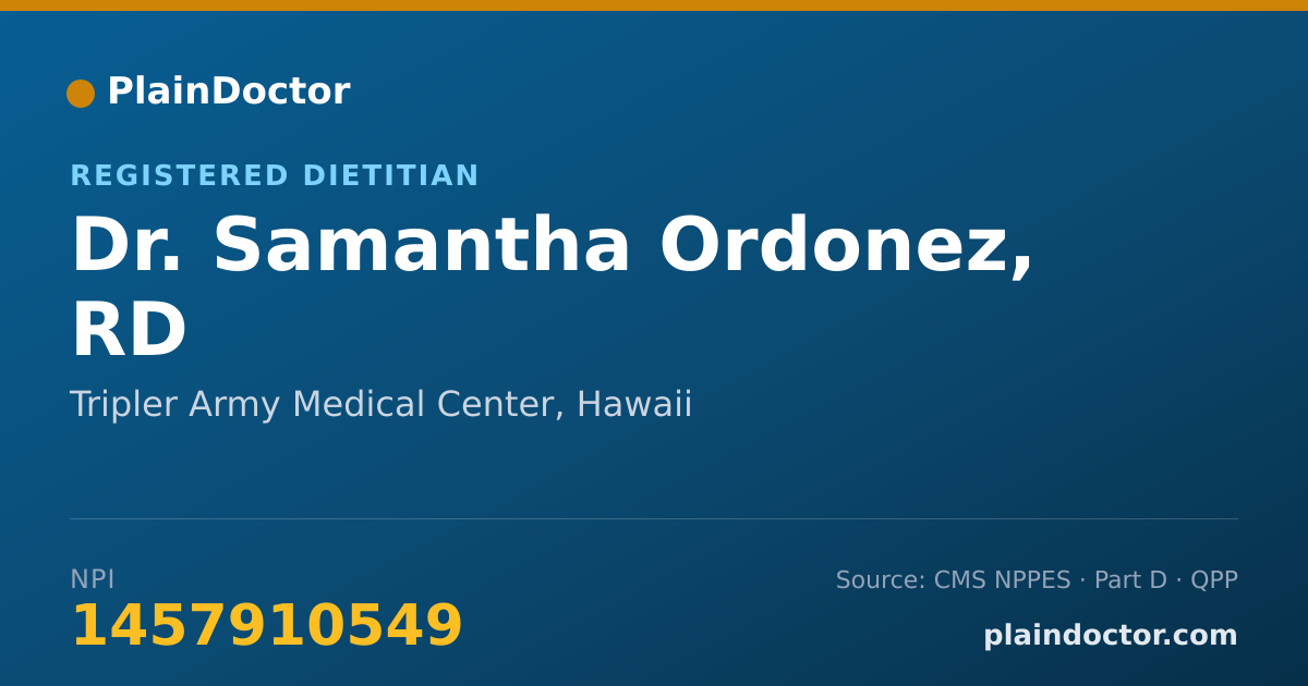 Shareable card for Samantha Ordonez, RD - Registered Dietitian, Tripler Army Medical Center, HI
