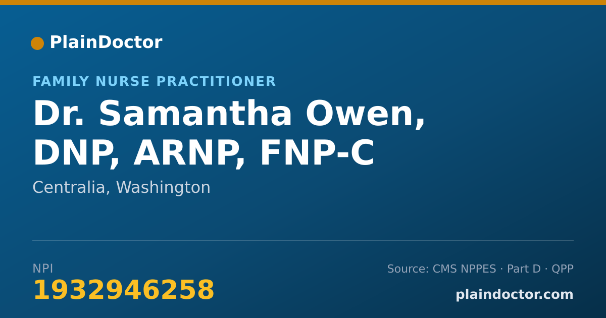 Shareable card for Samantha Owen, DNP, ARNP, FNP-C - Family Nurse Practitioner, Centralia, WA