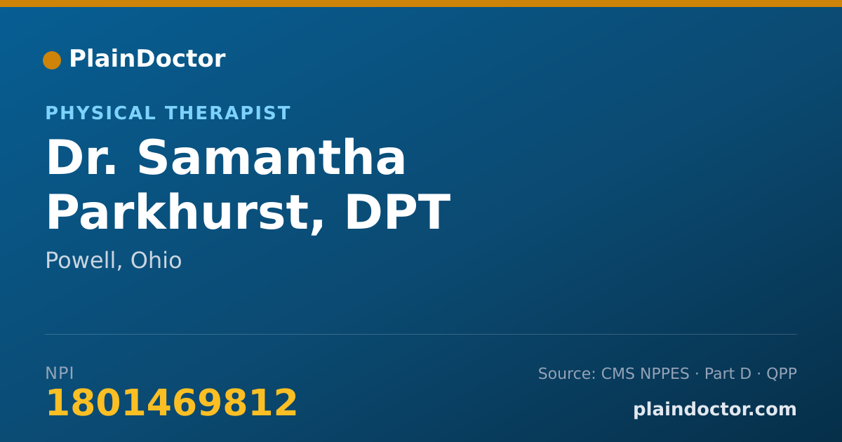 Shareable card for Samantha Parkhurst, DPT - Physical Therapist, Powell, OH