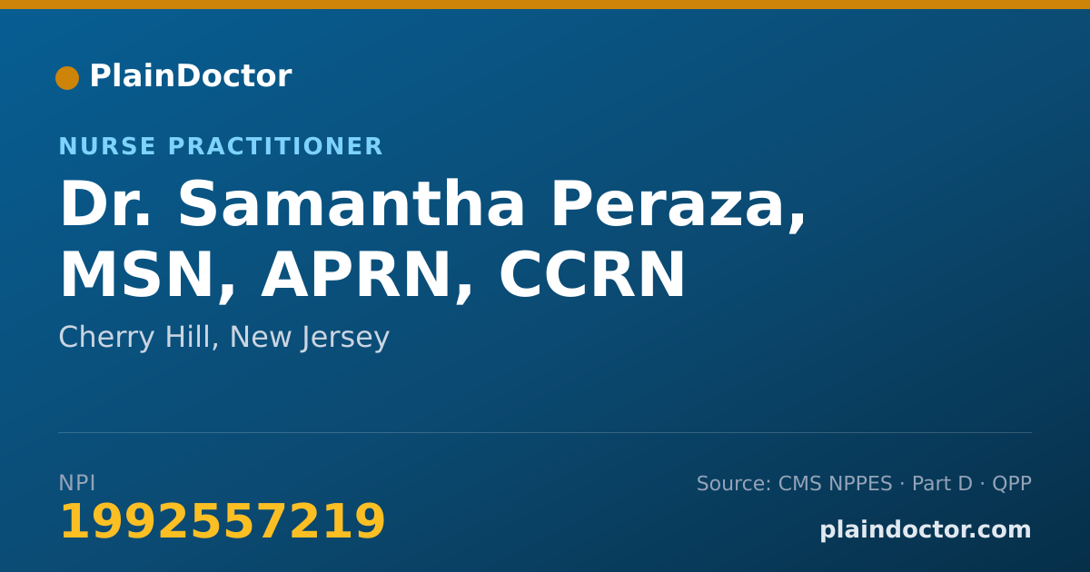 Shareable card for Samantha Peraza, MSN, APRN, CCRN - Nurse Practitioner, Cherry Hill, NJ