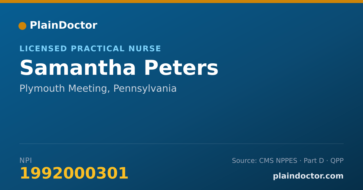 Shareable card for Samantha Peters - Licensed Practical Nurse, Plymouth Meeting, PA