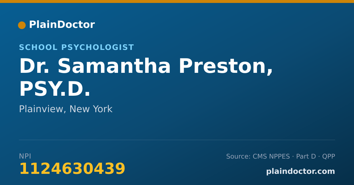 Shareable card for Samantha Preston, PSY.D. - School Psychologist, Plainview, NY