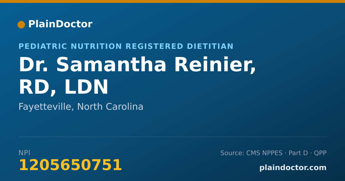 Shareable card for Samantha Reinier, RD, LDN - Pediatric Nutrition Registered Dietitian, Fayetteville, NC