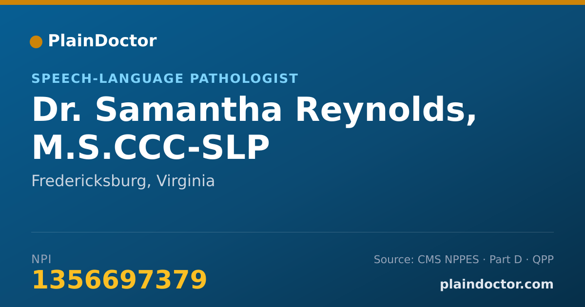 Shareable card for Samantha Reynolds, M.S.CCC-SLP - Speech-Language Pathologist, Fredericksburg, VA