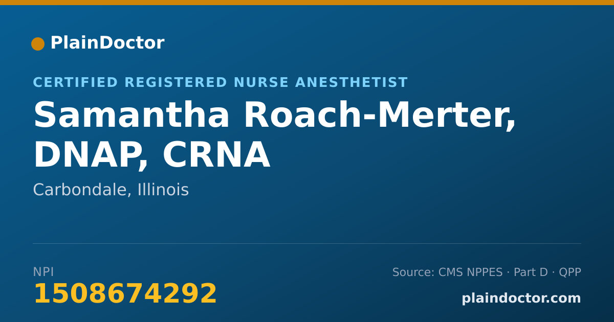 Shareable card for Samantha Roach-Merter, DNAP, CRNA - Certified Registered Nurse Anesthetist, Carbondale, IL