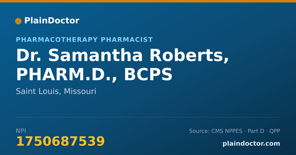Shareable card for Samantha Roberts, PHARM.D., BCPS - Pharmacotherapy Pharmacist, Saint Louis, MO