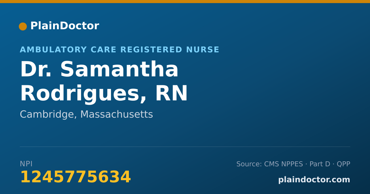 Shareable card for Samantha Rodrigues, RN - Ambulatory Care Registered Nurse, Cambridge, MA