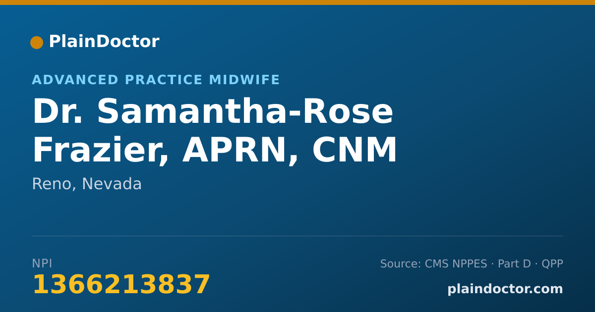 Shareable card for Samantha-Rose Frazier, APRN, CNM - Advanced Practice Midwife, Reno, NV