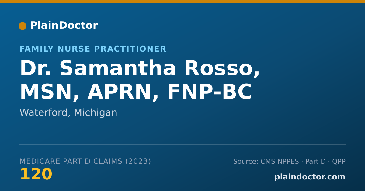 Shareable card for Samantha Rosso, MSN, APRN, FNP-BC - Family Nurse Practitioner, Waterford, MI