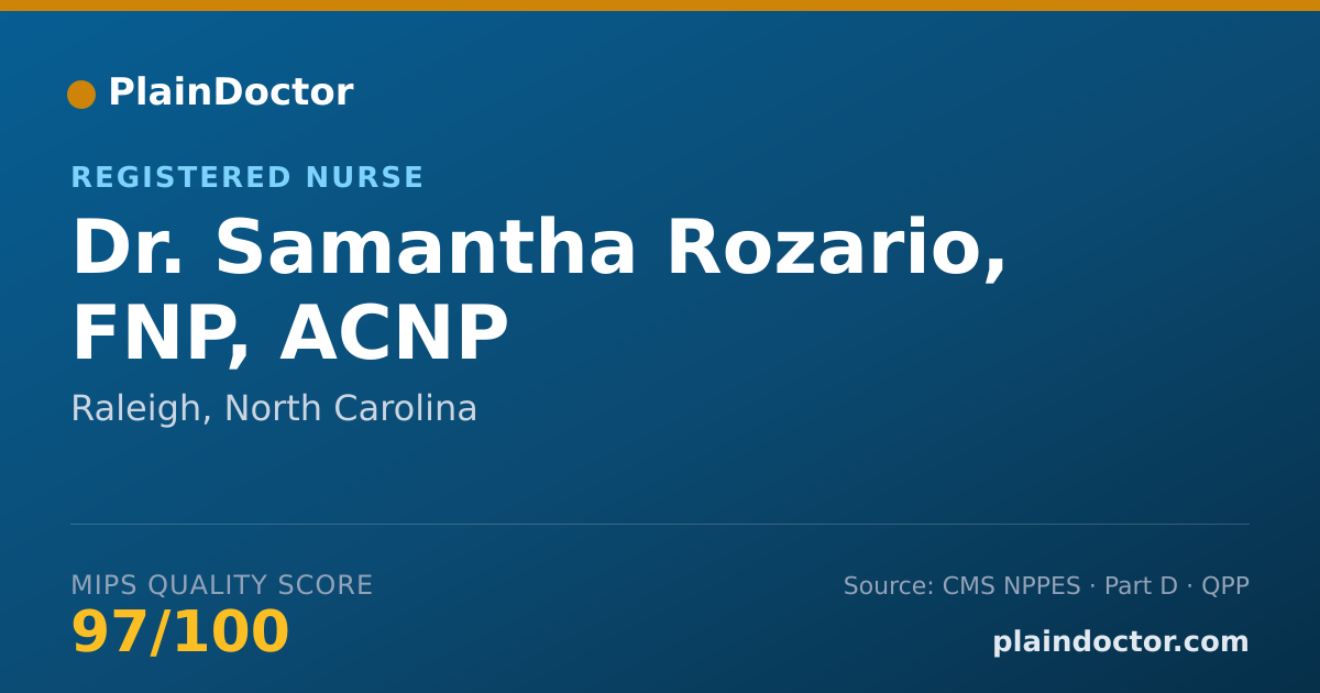 Shareable card for Samantha Rozario, FNP, ACNP - Registered Nurse, Raleigh, NC