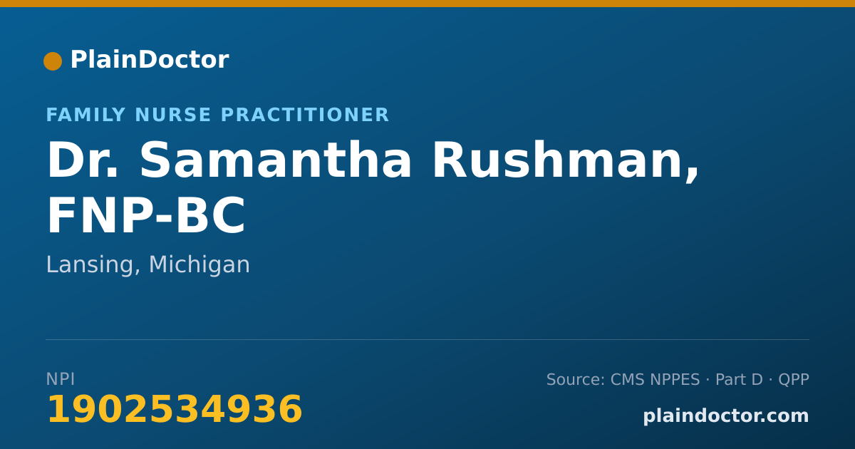 Shareable card for Samantha Rushman, FNP-BC - Family Nurse Practitioner, Lansing, MI