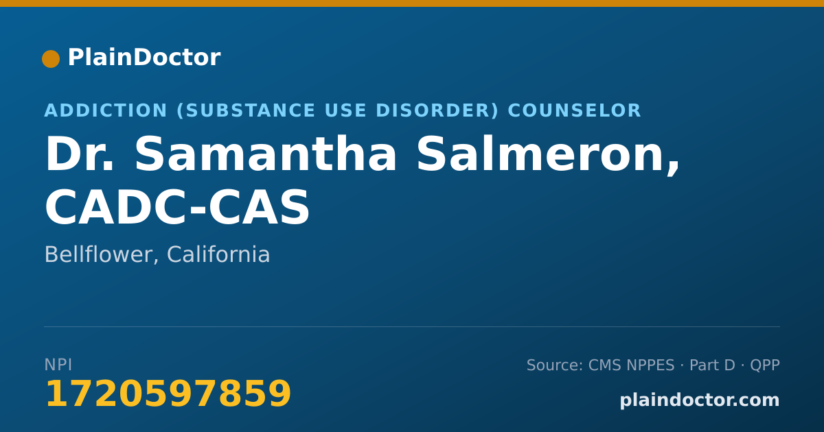 Shareable card for Samantha Salmeron, CADC-CAS - Addiction (Substance Use Disorder) Counselor, Bellflower, CA