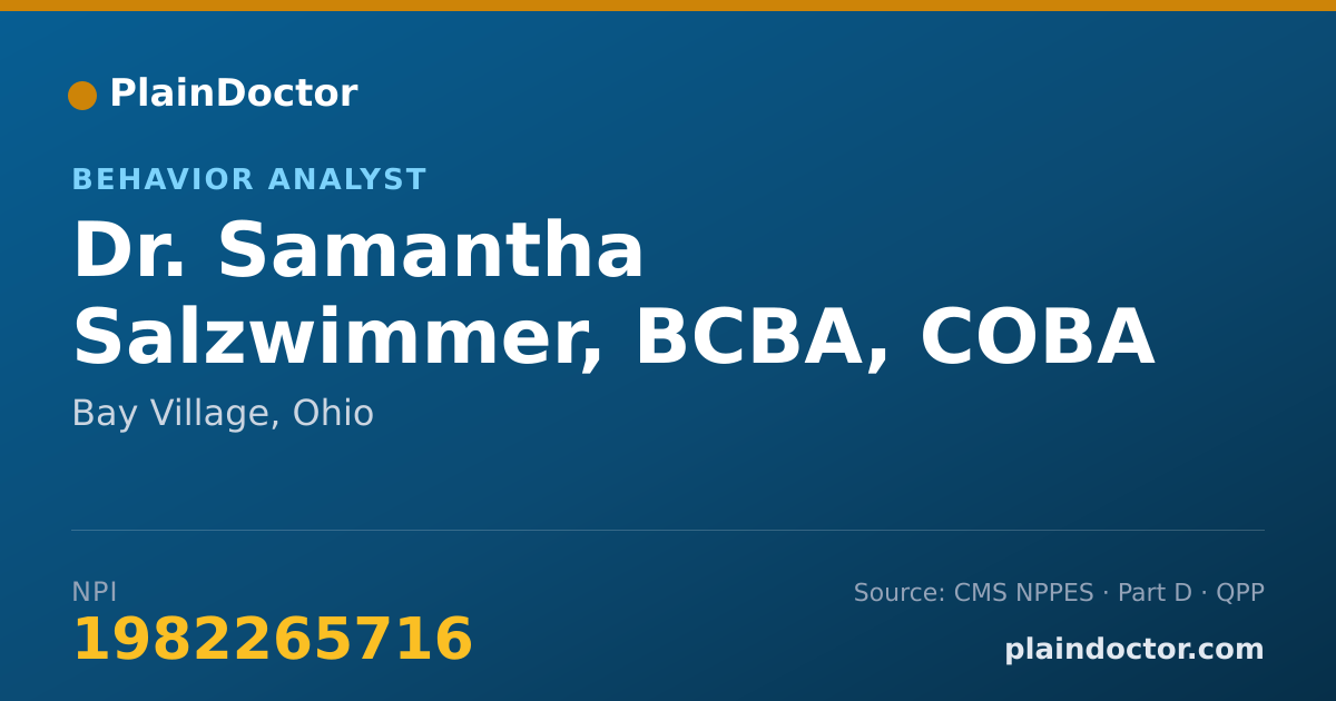 Shareable card for Samantha Salzwimmer, BCBA, COBA - Behavior Analyst, Bay Village, OH