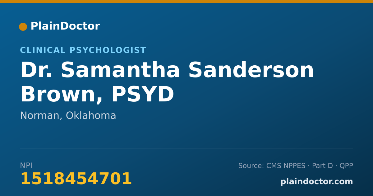 Shareable card for Samantha Sanderson Brown, PSYD - Clinical Psychologist, Norman, OK