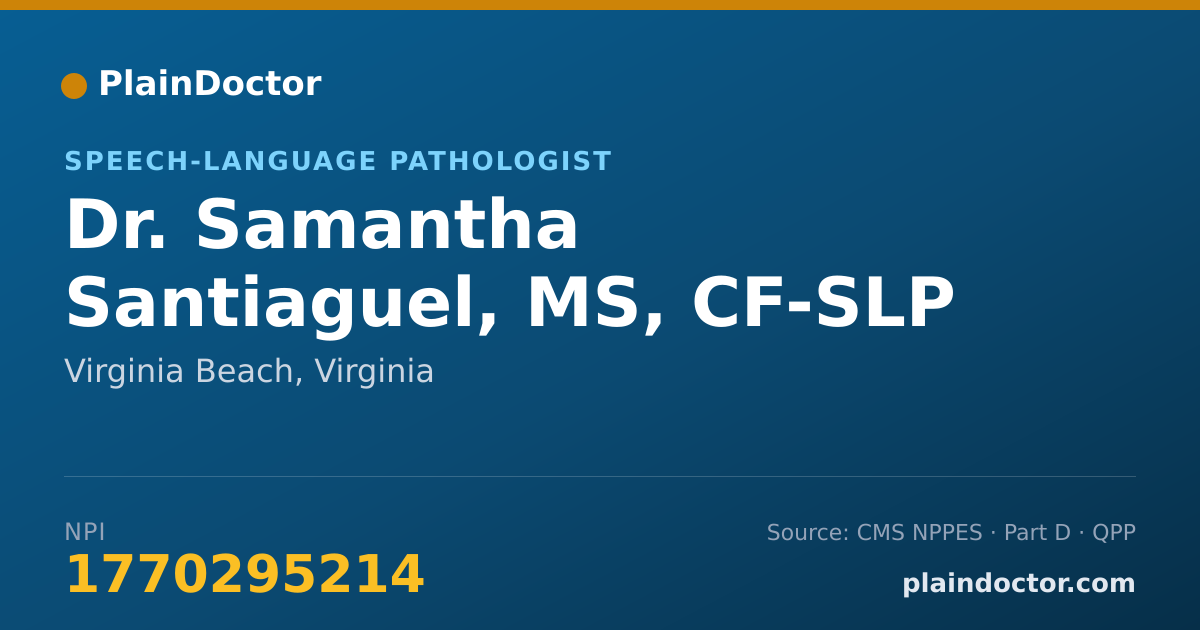 Shareable card for Samantha Santiaguel, MS, CF-SLP - Speech-Language Pathologist, Virginia Beach, VA