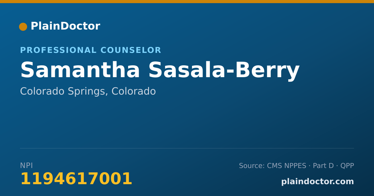 Shareable card for Samantha Sasala-Berry - Professional Counselor, Colorado Springs, CO