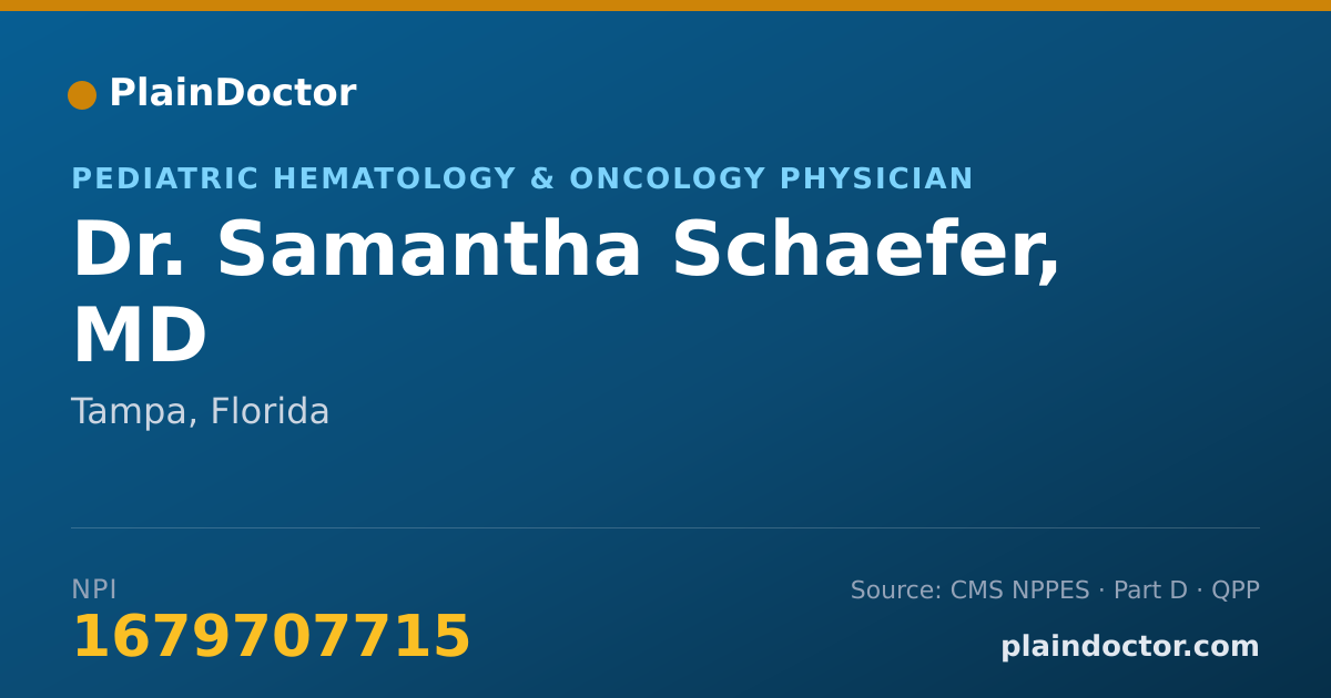 Shareable card for Samantha Schaefer, MD - Pediatric Hematology & Oncology Physician, Tampa, FL