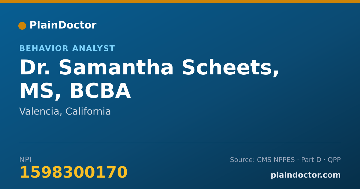 Shareable card for Samantha Scheets, MS, BCBA - Behavior Analyst, Valencia, CA