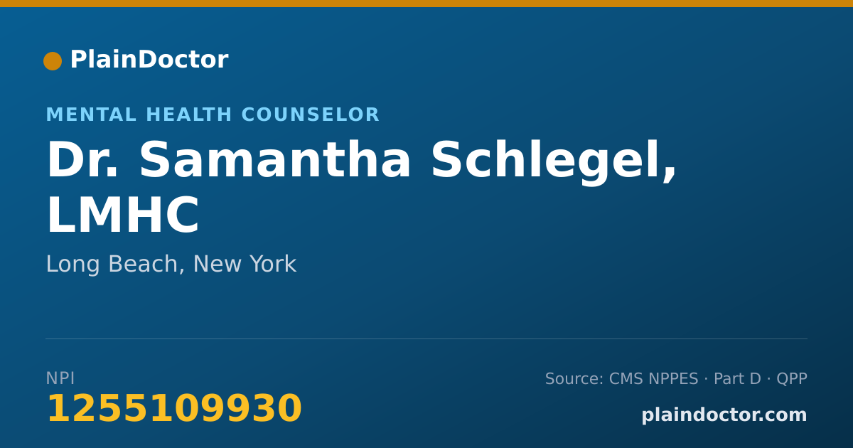 Shareable card for Samantha Schlegel, LMHC - Mental Health Counselor, Long Beach, NY