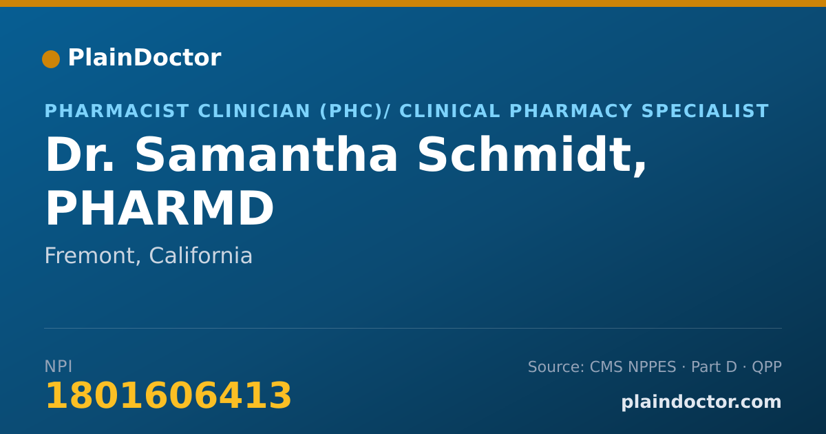 Shareable card for Samantha Schmidt, PHARMD - Pharmacist Clinician (PhC)/ Clinical Pharmacy Specialist, Fremont, CA