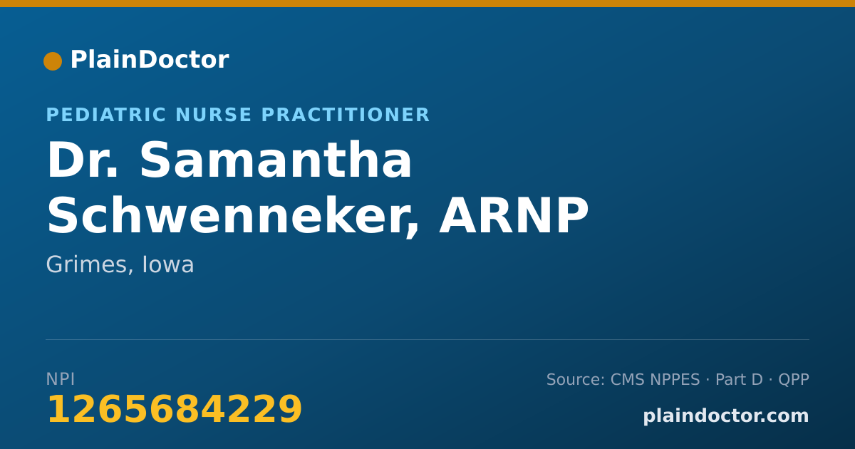 Shareable card for Samantha Schwenneker, ARNP - Pediatric Nurse Practitioner, Grimes, IA